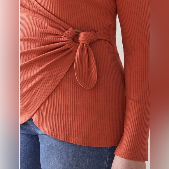ADDITION ELLE - Tie-Front, D-Ring Ribbed Top, in Red Cinnabar - Picture 10 of 13